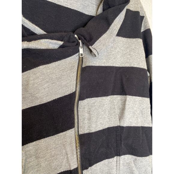Allen B. Allen Schwartz Ponte Knit Stripe Zip Ruffle Cardigan EUC Sz Lg Cotton - Picture 4 of 13